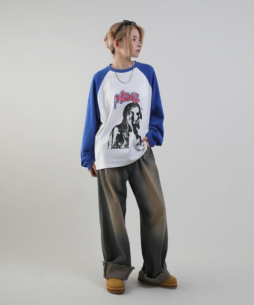 MSG(エムエスジー)の「ヴィンテージライクロングスリーブラグランロンT(Tシャツ/カットソー・メンズ・ブラック×ホワイト/ホワイト×ブラック/レッド系/ホワイト×ブルー・XL/S/M/L)」の13枚目の写真