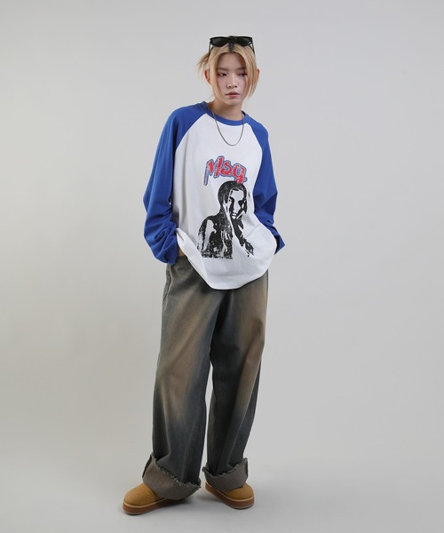 MSG(エムエスジー)の「ヴィンテージライクロングスリーブラグランロンT(Tシャツ/カットソー・メンズ・ブラック×ホワイト/ホワイト×ブラック/レッド系/ホワイト×ブルー・XL/S/M/L)」の14枚目の写真