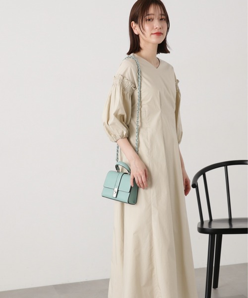 N.（N. Natural Beauty Basic）（エヌエヌナチュラルビューティーベーシック）の「◆タイプライターフリルパフワンピース（ワンピース・レディース・グリーン/ベージュ/ブラック・MEDIUM）」の14枚目の写真