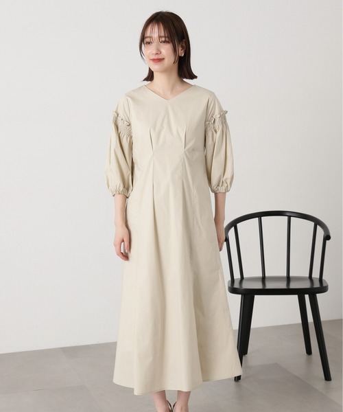 N.（N. Natural Beauty Basic）（エヌエヌナチュラルビューティーベーシック）の「◆タイプライターフリルパフワンピース（ワンピース・レディース・グリーン/ベージュ/ブラック・MEDIUM）」の15枚目の写真