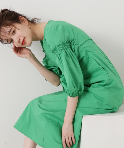 N.（N. Natural Beauty Basic）（エヌエヌナチュラルビューティーベーシック）の「◆タイプライターフリルパフワンピース（ワンピース・レディース・グリーン/ベージュ/ブラック・MEDIUM）」の22枚目の写真