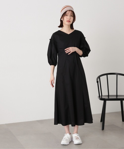 N.（N. Natural Beauty Basic）（エヌエヌナチュラルビューティーベーシック）の「◆タイプライターフリルパフワンピース（ワンピース・レディース・グリーン/ベージュ/ブラック・MEDIUM）」の5枚目の写真