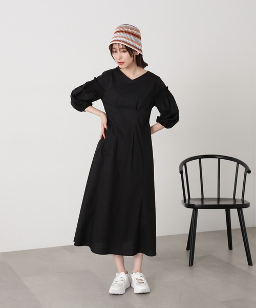 N.（N. Natural Beauty Basic）（エヌエヌナチュラルビューティーベーシック）の「◆タイプライターフリルパフワンピース（ワンピース・レディース・グリーン/ベージュ/ブラック・MEDIUM）」の6枚目の写真