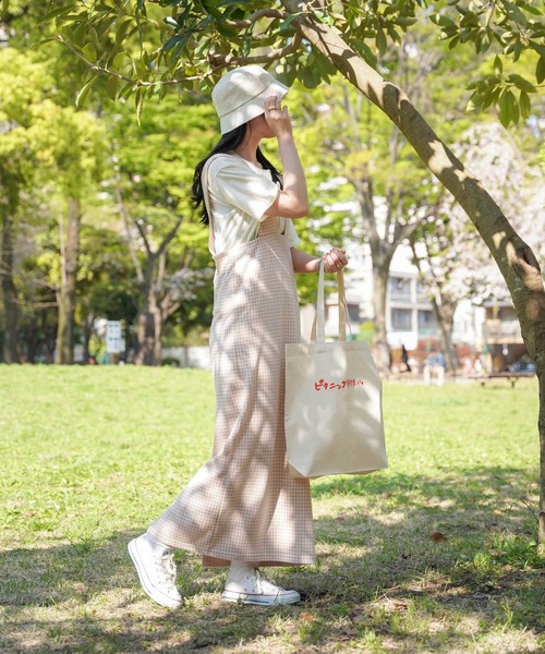mimi toujours（ミミトゥジュール）の「ギンガムチェック ジャンパー スカート mimi toujours×しお（ワンピース・レディース・ベージュ/グリーン・M）」の2枚目の写真