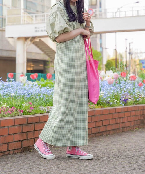 mimi toujours（ミミトゥジュール）の「ギンガムチェック ジャンパー スカート mimi toujours×しお（ワンピース・レディース・ベージュ/グリーン・M）」の15枚目の写真