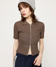 SLY | FRONT ZIP CUT RIB TOPS フロント ジップ カット リブ トップス(Tシャツ/カットソー)