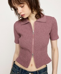 FRONT ZIP CUT RIB TOPS フロント ジップ カット リブ トップス