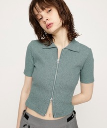 FRONT ZIP CUT RIB TOPS フロント ジップ カット リブ トップス