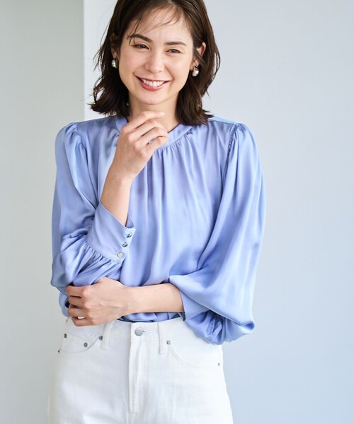 coen(コーエン)の「【RONEL】2WAYギャザーブラウス(シャツ/ブラウス・レディース・ライトブルー/ブラック/オフホワイト・M/S)」の4枚目の写真