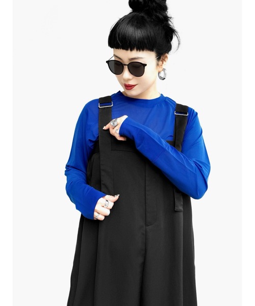 LVEU.(ラブユ.)の「【LVEU.】エステルツイルベルトサロペット(Ai select) / トップス シャツ ブラウス プルオーバー スキッパー レオパード オーバー グリーン ブルー(サロペット/オーバーオール・レディース・グレー/ブラック・FREE)」の6枚目の写真