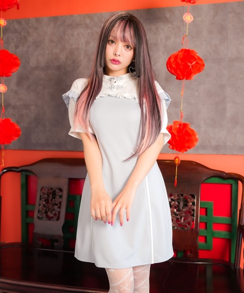 サブジラギャル配色チャイナカラーAラインワンピース（ワンピース