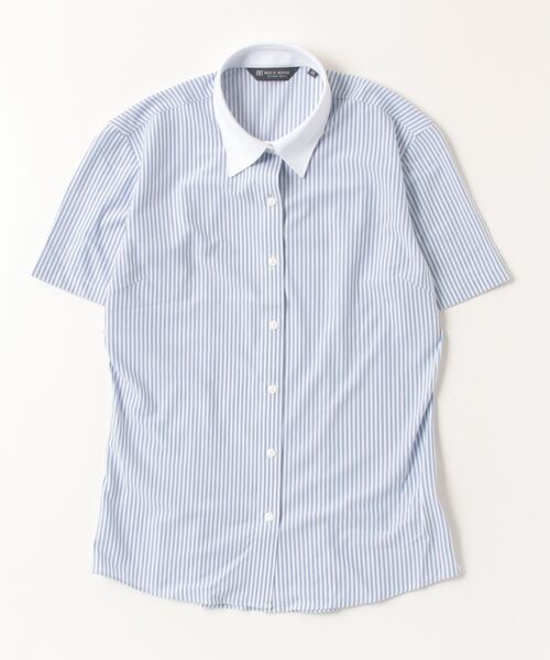 TOKYO SHIRTS（トウキョウシャツ）の「形態安定ノーアイロン レギュラー 半袖ニットビジネスワイシャツ（ビジネスシャツ・レディース・ブルー・LL/L/M）」の2枚目の写真