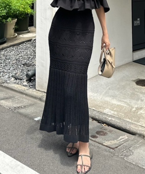 rienda(リエンダ)の「クロシェマーメイドニットスカート マーメイドスカート(スカート・レディース・ホワイト/ブラック/ブルー・FREE)」の3枚目の写真