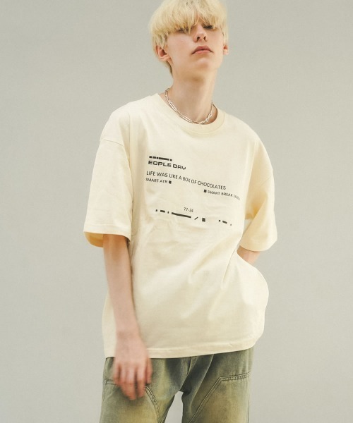 Shoowtime(ショウタイム)の「オーバーサイズ / ビッグシルエットショートスリーブTシャツ(Tシャツ/カットソー・メンズ・アイボリー/ブラック・LARGE/MEDIUM)」の3枚目の写真