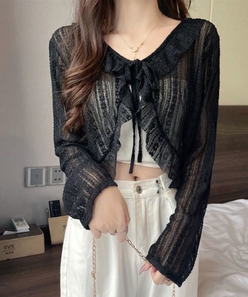 セール】シアーレースフリルカーディガン（カーディガン/ボレロ