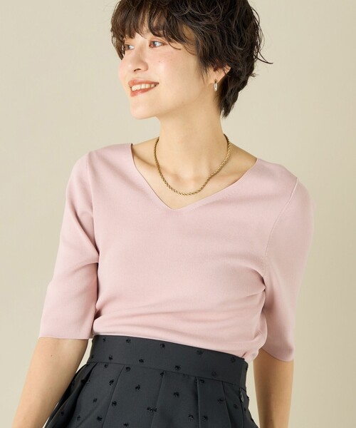 NOLLEY’S(ノーリーズ)の「《手洗い可能》総針2WAY Vネックプルオーバーニット(ニット/セーター・レディース・ベビーピンク/ブラウン/レッド/ブラック・38)」の3枚目の写真