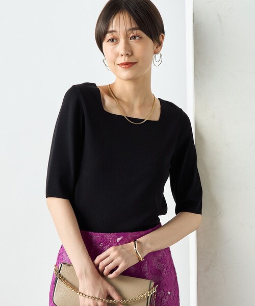 NOLLEY’S(ノーリーズ)の「《手洗い可能》総針2WAY Vネックプルオーバーニット(ニット/セーター・レディース・ベビーピンク/ブラウン/レッド/ブラック・38)」の1枚目の写真