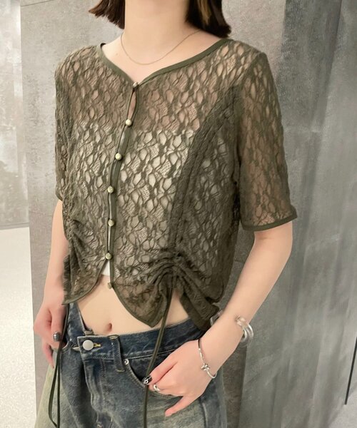 ブラウス シャツ ドロストレーストップス レディース tシャツ ドロストレースショート丈シアートップス レディース