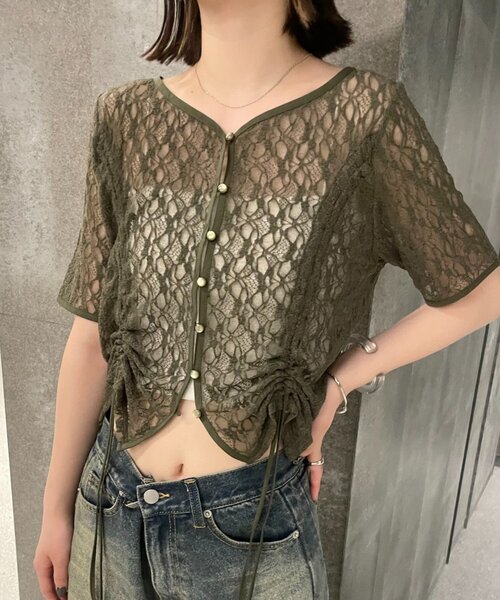 セール】【4色展開】[mline]半袖ドロストレーストップス（シャツ