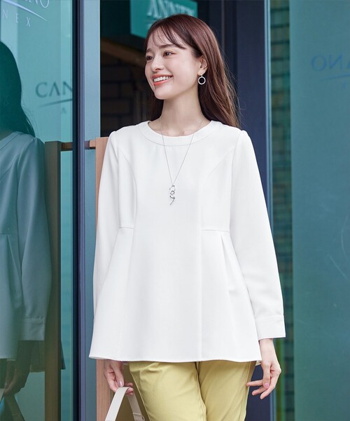 Tiaclasse（ティアクラッセ）の「ソフトペプラムブラウス（シャツ/ブラウス・レディース・ライトグレー/オフホワイト/ブラック・M/L）」の7枚目の写真