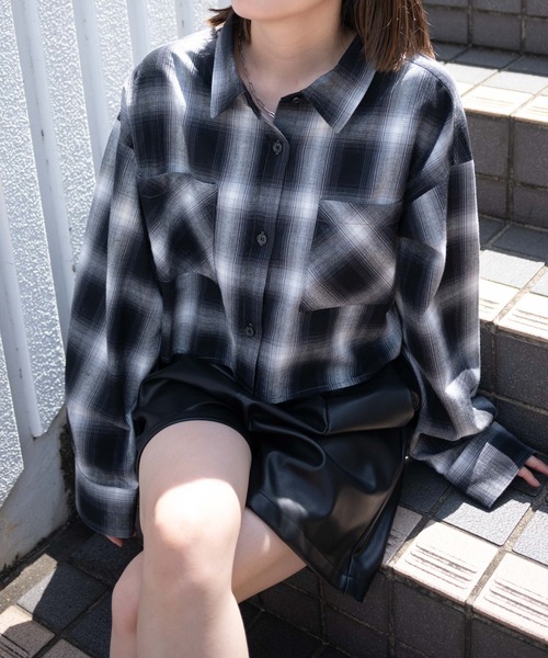 WEGO(ウィゴー)の「WEGO/オンブレチェックショートシャツ(シャツ/ブラウス・レディース・ホワイト系その他2/ブラック系その他2・FREE)」の10枚目の写真