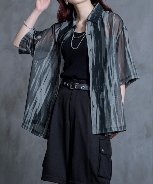 Ellno Loset（エルノロゼット）の「ニュアンス柄メッシュシャツ（シャツ/ブラウス・メンズ・ブラック系その他/ブラック・LARGE/MEDIUM/SMALL）」の2枚目の写真