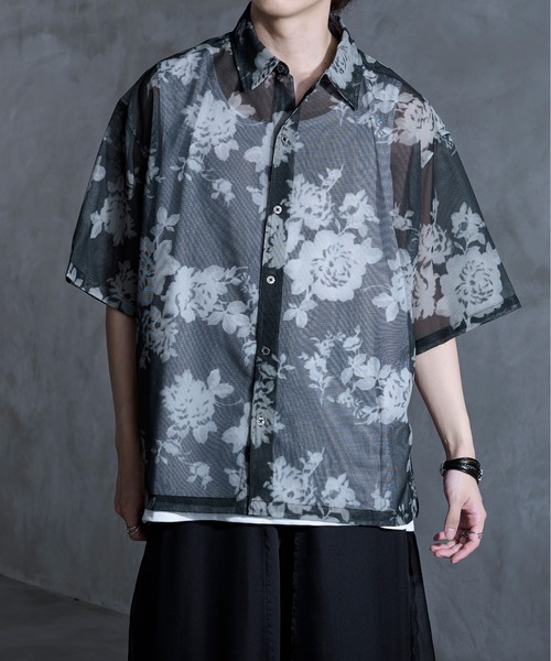 Ellno Loset（エルノロゼット）の「ニュアンス柄メッシュシャツ（シャツ/ブラウス・メンズ・ブラック系その他/ブラック・LARGE/MEDIUM/SMALL）」の8枚目の写真