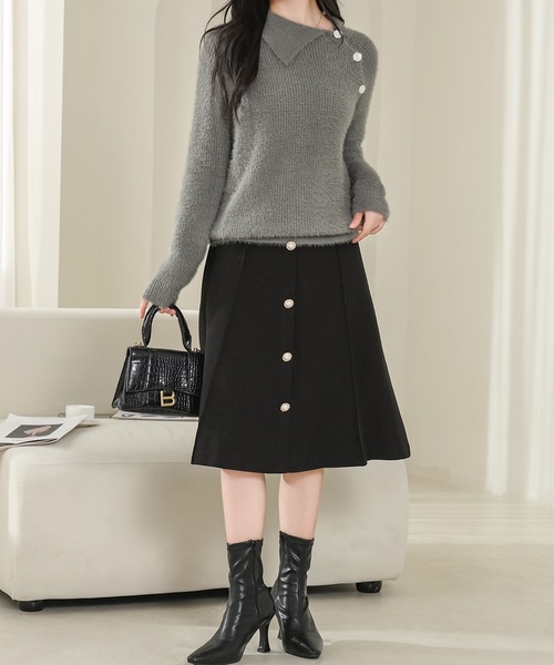 Lace Ladies(レースレディース)の「アシンメトリー 衿つき シャギー ニット プルオーバー(ニット/セーター・レディース・グリーン/アイボリー・M/XL)」の7枚目の写真