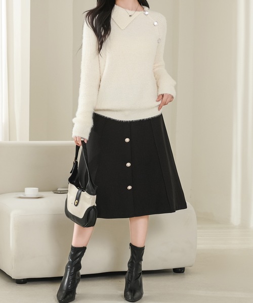 Lace Ladies(レースレディース)の「アシンメトリー 衿つき シャギー ニット プルオーバー(ニット/セーター・レディース・グリーン/アイボリー・M/XL)」の8枚目の写真