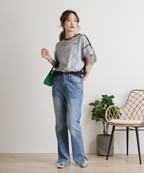 atONE(アットワン)の「ロゴT×チュールTコンパクトアンサンブル(Tシャツ/カットソー・レディース・オフホワイト/ホワイト×ブラック・F)」の14枚目の写真