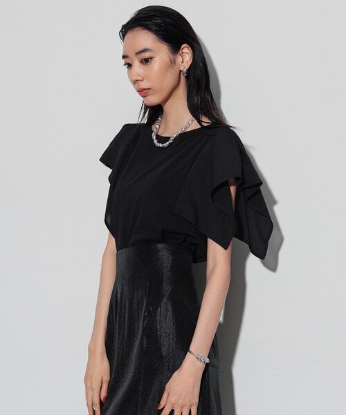 GALLEST（ギャレスト）の「ハンカチーフスリーブTシャツ（Tシャツ/カットソー・レディース・ダークグレー/ホワイト/ブラック・38）」の2枚目の写真