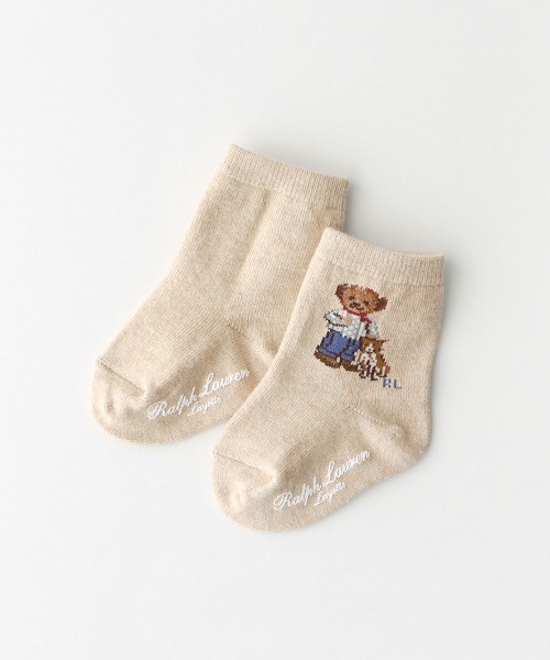 POLO RALPH LAUREN（ポロ ラルフ ローレン）の「POLO RALPH LAUREN Layette 足底滑り止め付き アランアイルベア ベビーソックス 04883175（ベビーシューズ/ベビーソックス・キッズ・ローズ/オフホワイト/ベージュ・11-13cm/9-11cm）」の2枚目の写真