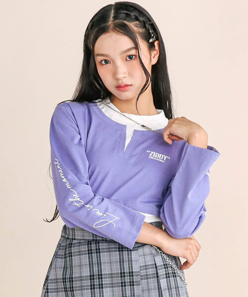 ZIDDY（ジディ）の「【 ニコ☆プチ 掲載 】ネックレス付きレイヤード風Tシャツ(130~160cm)（Tシャツ/カットソー・キッズ・パープル/ブラウン・130cm/140cm/150cm/160cm）」の5枚目の写真