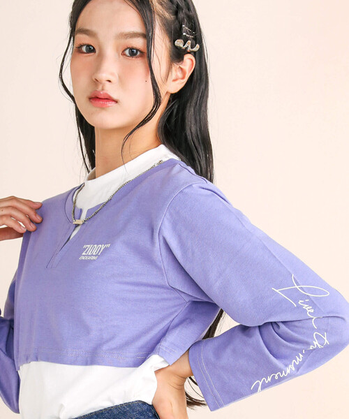 ZIDDY（ジディ）の「【 ニコ☆プチ 掲載 】ネックレス付きレイヤード風Tシャツ(130~160cm)（Tシャツ/カットソー・キッズ・パープル/ブラウン・130cm/140cm/150cm/160cm）」の7枚目の写真