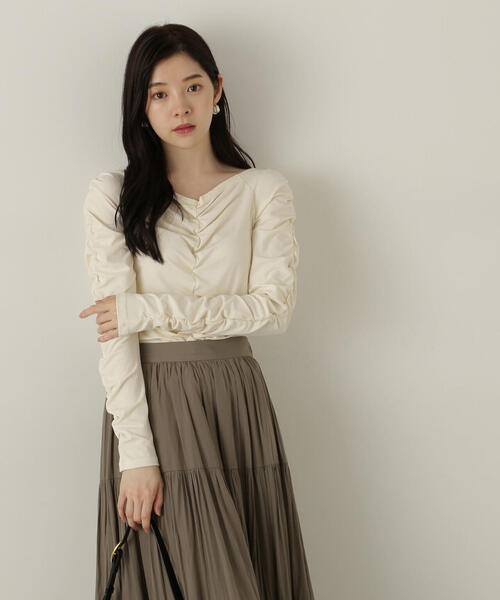 PROPORTION BODY DRESSING(プロポーションボディドレッシング)の「シャーリングロングT / 1214260903(Tシャツ/カットソー・レディース・ブラック/グレー/オフホワイト・FREE)」の4枚目の写真