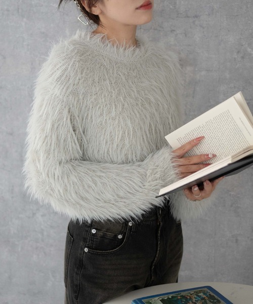 WEGO（ウィゴー）の「WEGO/シャギーショートプルオーバー（ニット/セーター・レディース・ホワイト系その他5/レッド/ライトグレー/ダークグレー・FREE）」の2枚目の写真