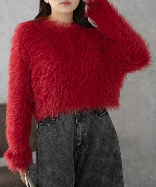 WEGO（ウィゴー）の「WEGO/シャギーショートプルオーバー（ニット/セーター・レディース・ホワイト系その他5/レッド/ライトグレー/ダークグレー・FREE）」の22枚目の写真