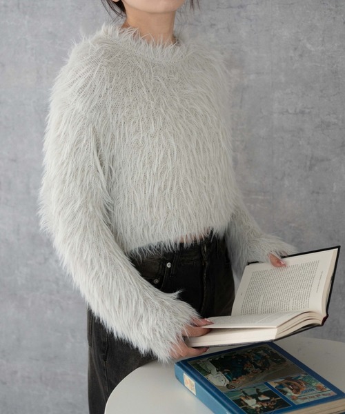 WEGO（ウィゴー）の「WEGO/シャギーショートプルオーバー（ニット/セーター・レディース・ホワイト系その他5/レッド/ライトグレー/ダークグレー・FREE）」の16枚目の写真