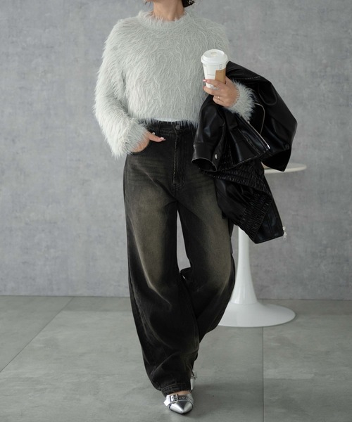 WEGO（ウィゴー）の「WEGO/シャギーショートプルオーバー（ニット/セーター・レディース・ホワイト系その他5/レッド/ライトグレー/ダークグレー・FREE）」の6枚目の写真