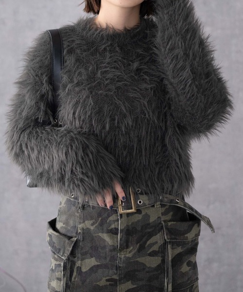 WEGO（ウィゴー）の「WEGO/シャギーショートプルオーバー（ニット/セーター・レディース・ホワイト系その他5/レッド/ライトグレー/ダークグレー・FREE）」の19枚目の写真