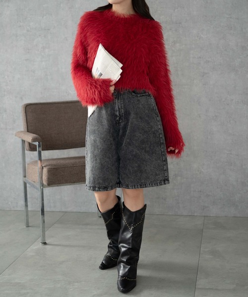 WEGO（ウィゴー）の「WEGO/シャギーショートプルオーバー（ニット/セーター・レディース・ホワイト系その他5/レッド/ライトグレー/ダークグレー・FREE）」の8枚目の写真