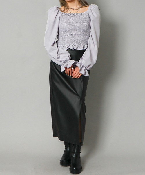 GORGE(ゴージ)の「《前後2WAY×シャーリング》レディース リボンブラウス 長袖 体型カバー 春夏秋(シャツ/ブラウス・レディース・ブラック/ホワイト/ラベンダー・F)」の12枚目の写真