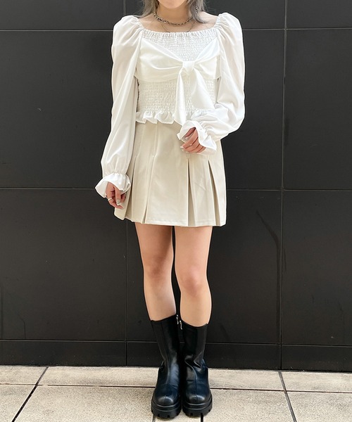 GORGE(ゴージ)の「《前後2WAY×シャーリング》レディース リボンブラウス 長袖 体型カバー 春夏秋(シャツ/ブラウス・レディース・ブラック/ホワイト/ラベンダー・F)」の11枚目の写真