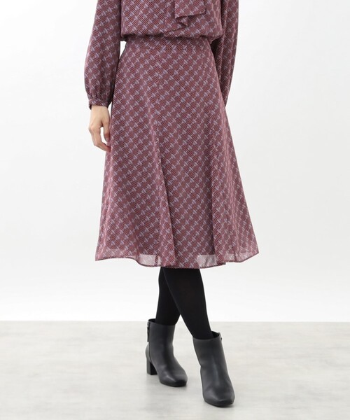 【セール】【マシンウォッシュ可／セットアップ可能】ヴィンテージプリントフレアスカート（スカート）｜Reflect（リフレクト）