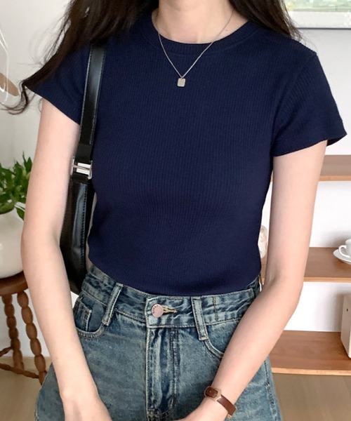 Dewlily(デューリリー)の「半袖リブTシャツ(Tシャツ/カットソー・レディース・ブラウン/ピンク/ネイビー/ブルー/グレー・L/M)」の11枚目の写真
