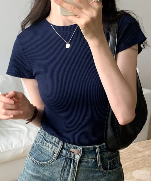 Dewlily(デューリリー)の「半袖リブTシャツ(Tシャツ/カットソー・レディース・ブラウン/ピンク/ネイビー/ブルー/グレー・L/M)」の14枚目の写真