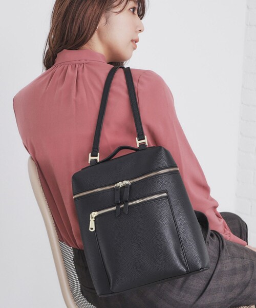 index（インデックス）の「◆フロントジップリュック（バックパック/リュック・レディース・ブラック/ベージュ・00）」の3枚目の写真