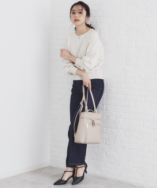 index（インデックス）の「◆フロントジップリュック（バックパック/リュック・レディース・ブラック/ベージュ・00）」の6枚目の写真