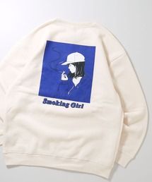 back print illustration sweat shirt/バックプリント イラスト スウェットシャツ レディース メンズ
