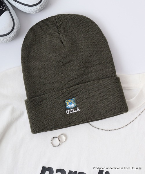 UCLA(ユーシーエルエー)の「UCLA Bear 刺繍 ニット帽子(ニットキャップ/ビーニー・メンズ・ベージュ/ブラック/オリーブ・FREE)」の1枚目の写真